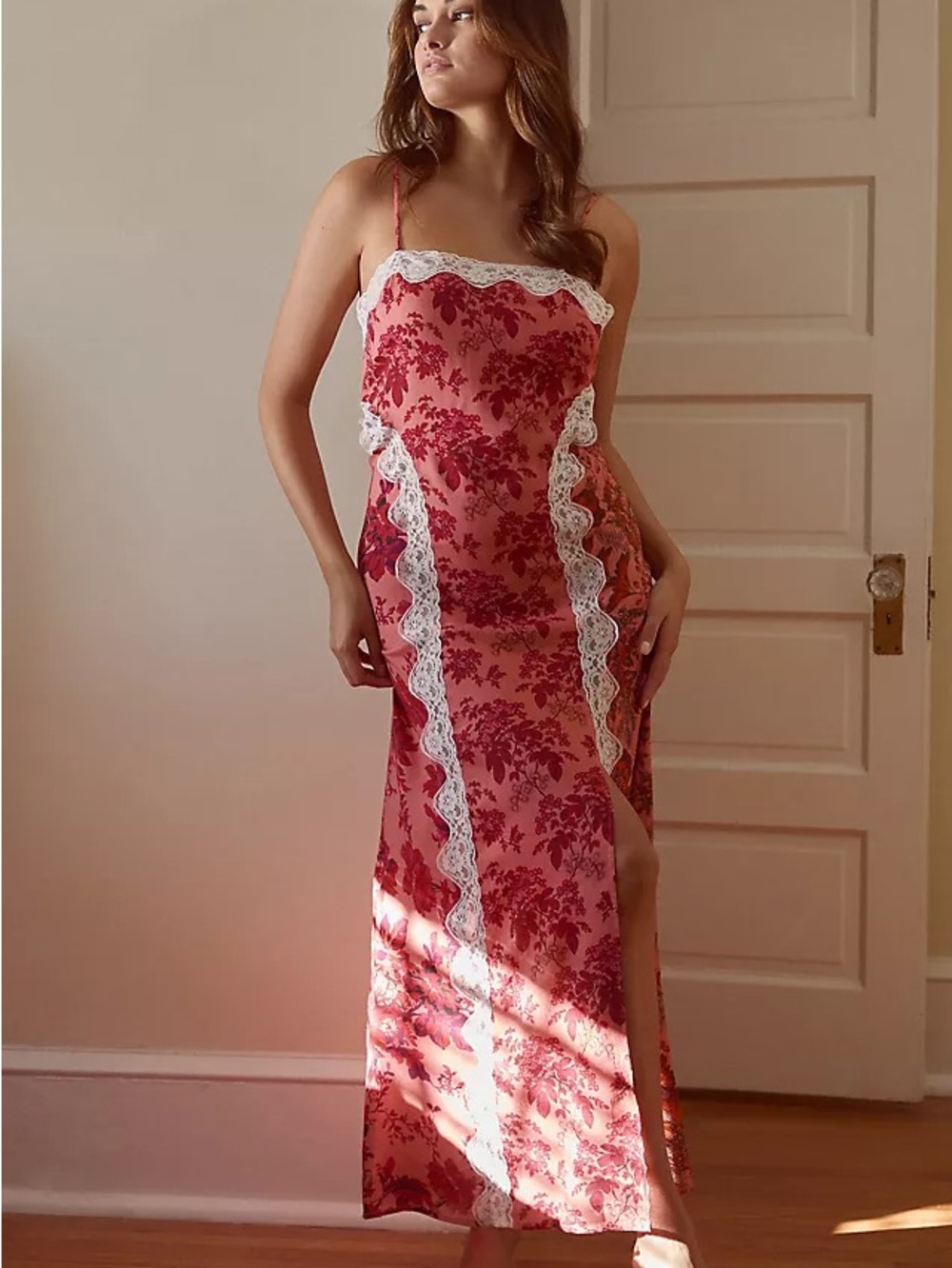 ANTHROPOLOGIE Lace Maxi Sleep Dress Pink Floral Slip Dress